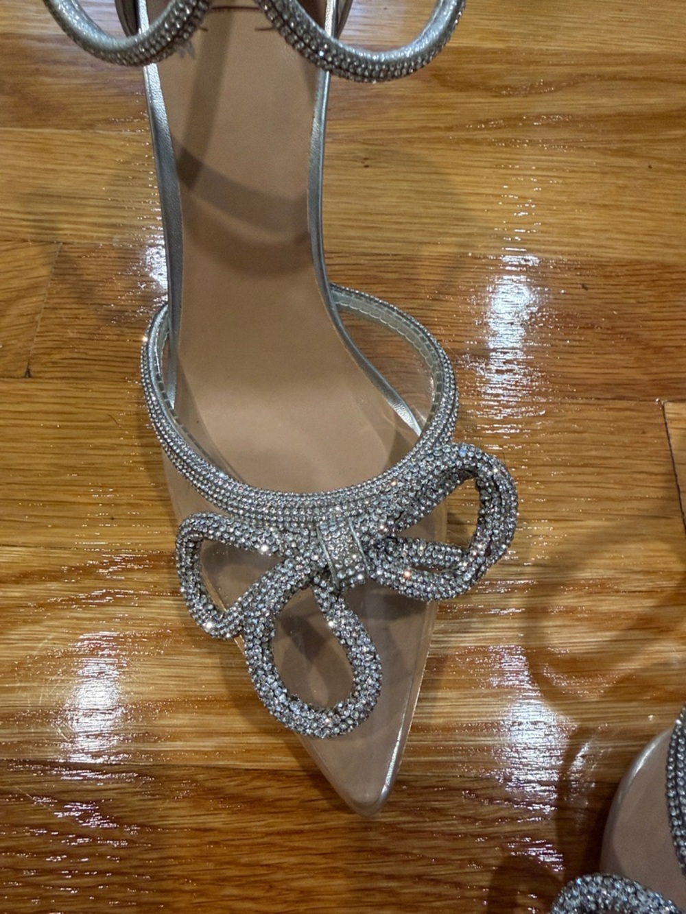 Silver Rhinestone Bow Accent Heels - Picture 4 of 10